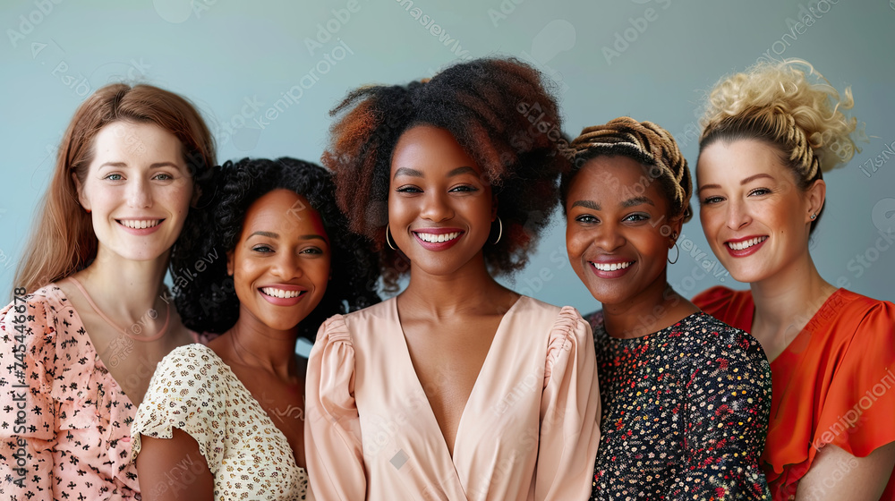 Obraz premium concept of Belonging Inclusion Diversity Equity DEIB, group of girls or ladies with different occupations and backgrounds