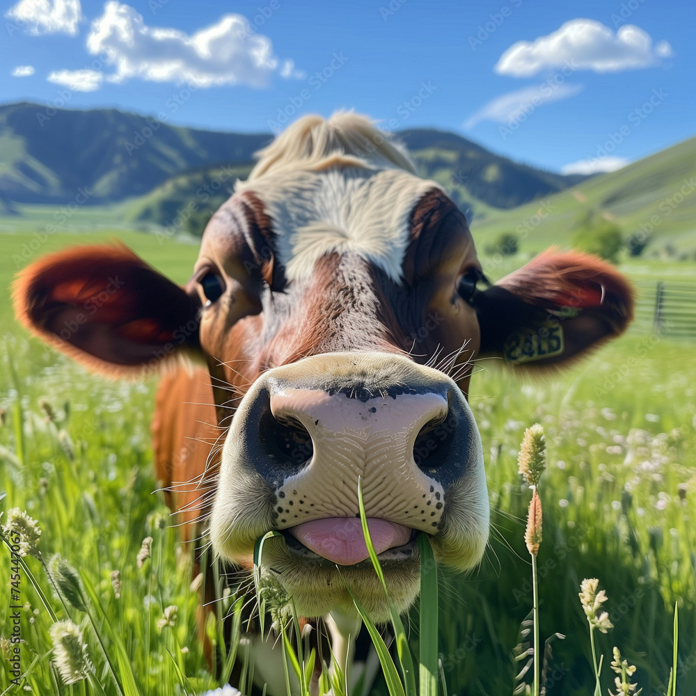Countryside Whimsy: A Photorealistic Journey into the Serene Life of Grazing Cows