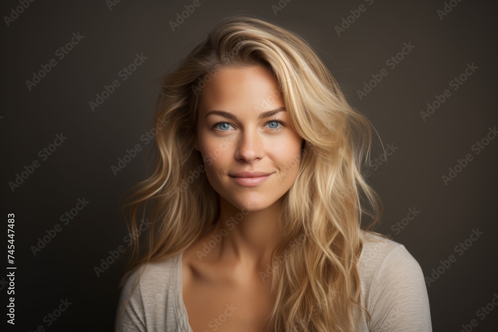Portrait of a beautiful young woman with blond hair on a dark background Portrait of a beautiful young woman with blond hair on a dark background
