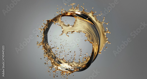 circle splash of machine oil with splashes on gray background as a resource for design use