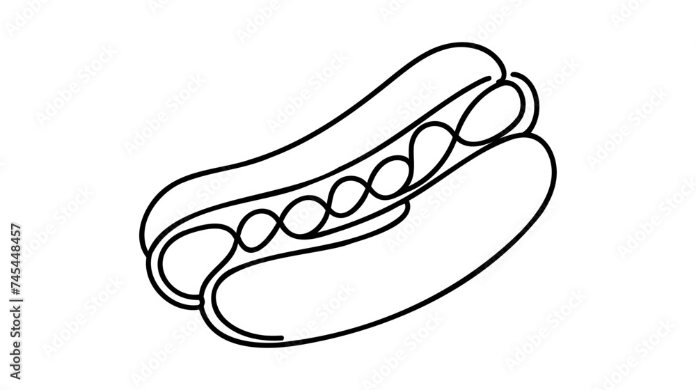 Continuous one line drawing of American hot dog cafe logotype template concept. Continuous one line drawing of American hot dog cafe logotype template concept.