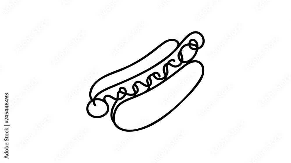 Continuous one line drawing of American hot dog cafe logotype template concept. Continuous one line drawing of American hot dog cafe logotype template concept.