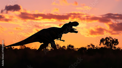 Silhouette of a tyrannosaurus rex at sunset. Generative Ai © We3 Animal