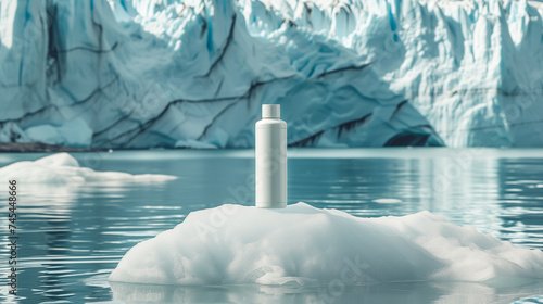 mockup of a white tube on the background of icy rocks, space for text