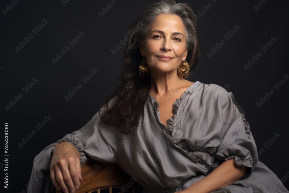 Portrait of a beautiful mature woman on a dark background. Beauty, fashion. Portrait of a beautiful mature woman on a dark background. Beauty, fashion.