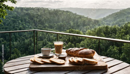 breakfast on the balcony overlooking the forest
