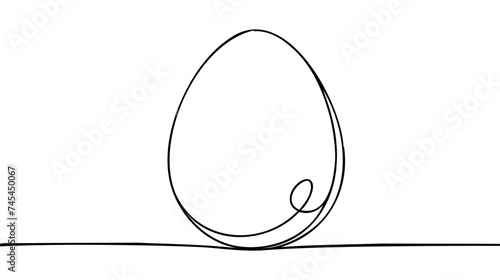 Egg line art, Continuous one line drawing of whole egg in shell, Black and white graphics.