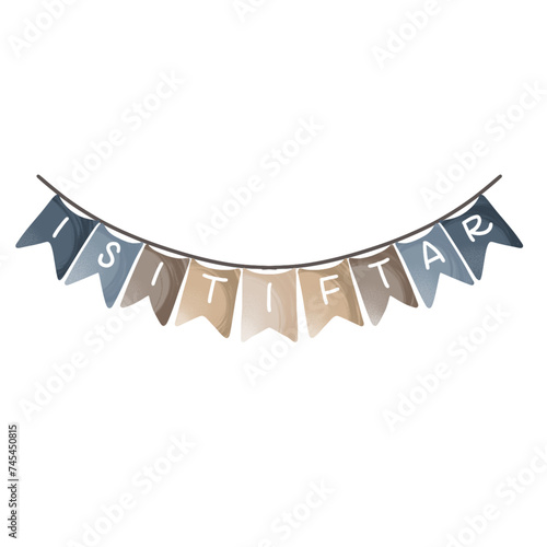 Banner paper flag decoration with text on ramadhan theme. Suitable for ramadhan greeting card design, banner, poster, any digital social media  photo