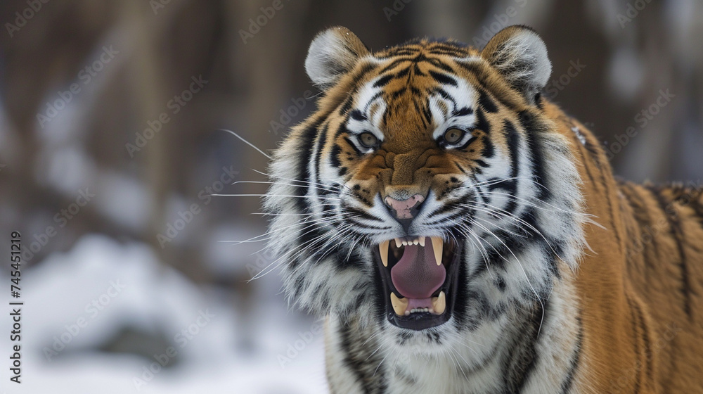 Beautiful of Siberian Tiger Growling . Generative Ai