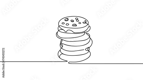 Continuous one line drawing of chip cookies. Dessert concept. Single line draw design vector graphic illustration