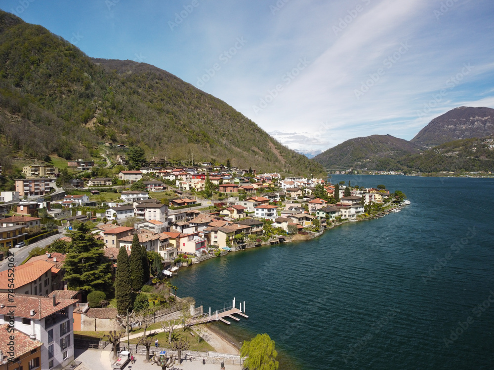 Porlezza small town on Lake Lugano, Italy