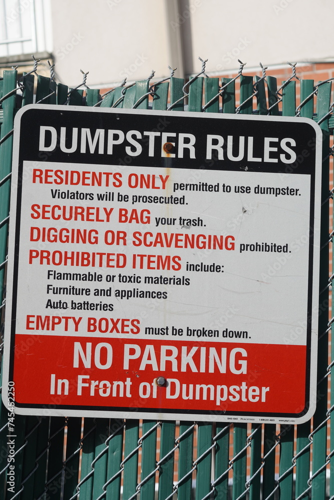 no dumpster rules sign