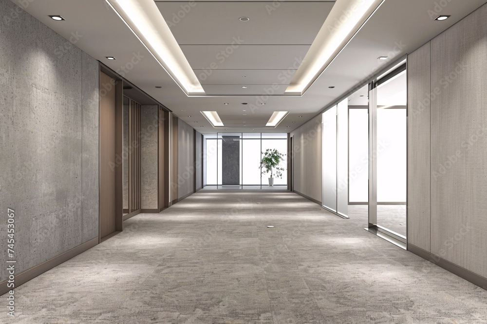 Modern Corridor Interior with Bright Lighting and Minimalist Design