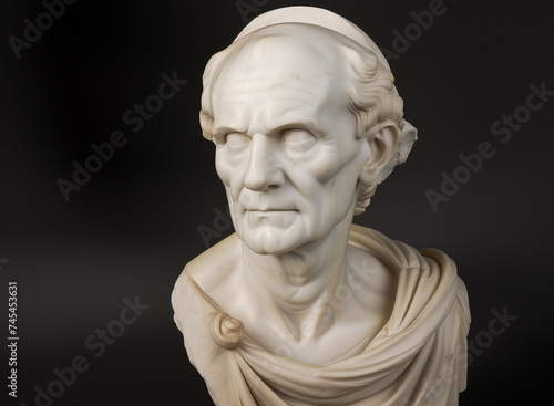 a marble bust of an old man with beautifully sculpted features reflecting masterful classical art