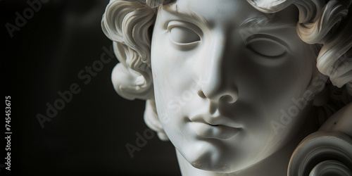a marble sculpture with beautifully sculpted features reflecting masterful classical art
