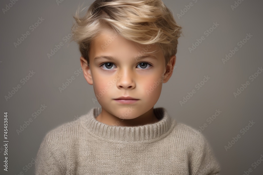 Portrait of a cute little boy with blond hair. Studio shot. Portrait of a cute little boy with blond hair. Studio shot.