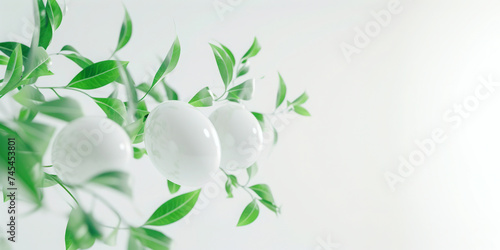 Easter eggs with curly jungle green leaves vines, banner