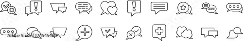 Collection of thin signs of speech bubbles. Editable stroke. Simple linear illustration for stores, shops, banners, design