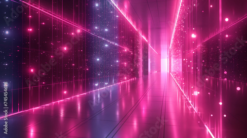 Neon Passage: Futuristic Corridor with Vibrant Lights