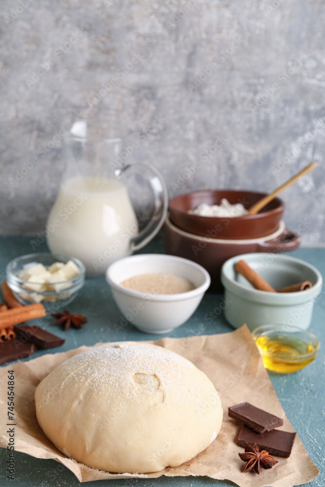 Different ingredients for preparing bakery on table Different ingredients for preparing bakery on table