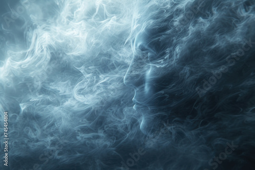 Ethereal Blue Smoke Swirling in Darkness, Abstract and Mysterious