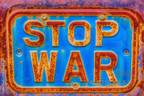 Sign with embossed inscription "Stop the war"