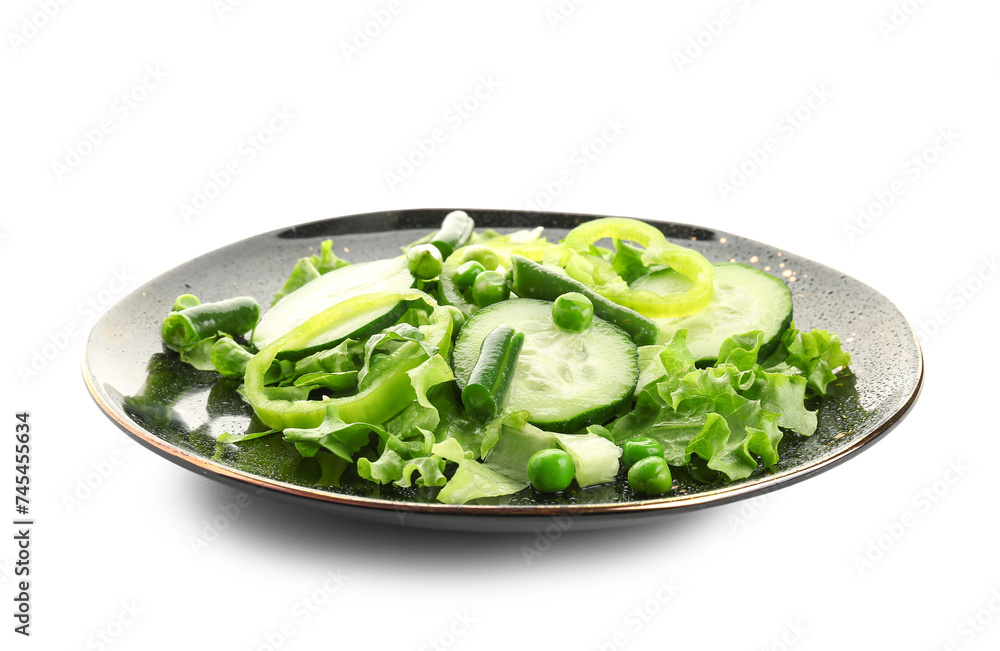 Plate of tasty vegetable salad on white background Plate of tasty vegetable salad on white background