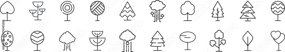 Collection of thin signs of trees. Editable stroke. Simple linear illustration for stores, shops, banners, design Collection of thin signs of trees. Editable stroke. Simple linear illustration for stores, shops, banners, design