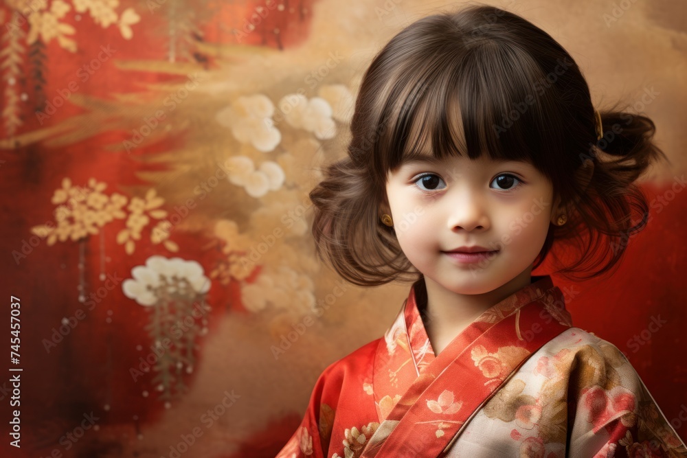 Traditional Little cute girl japanese kimono. Dress style. Generate Ai Traditional Little cute girl japanese kimono. Dress style. Generate Ai
