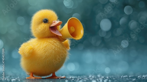 Yellow press and news,concept. Funny yellow duck holding a megaphone. Created with Generative AI.