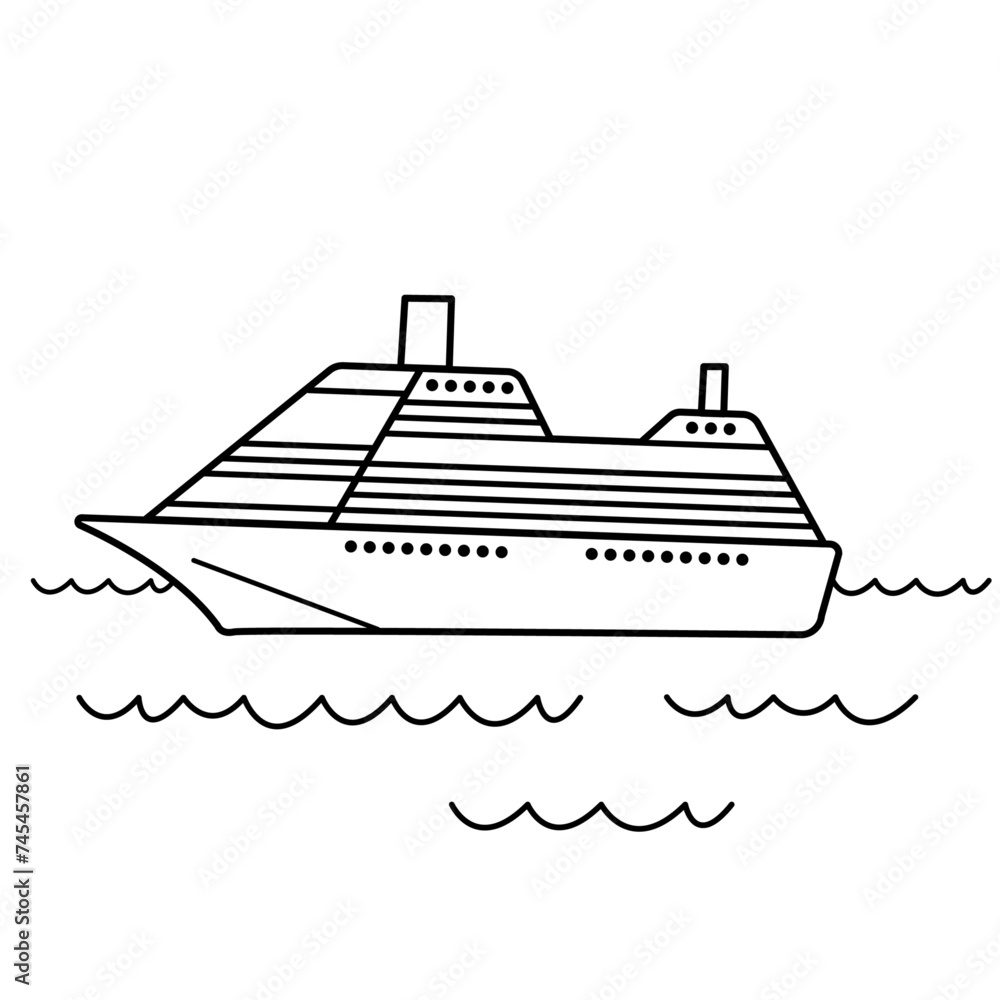 Fototapeta premium 海に浮かぶシンプルな船のイラスト