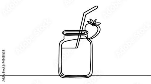 One single line drawing of fresh milkshake with whipped cream and wafer stick logo vector illustration.