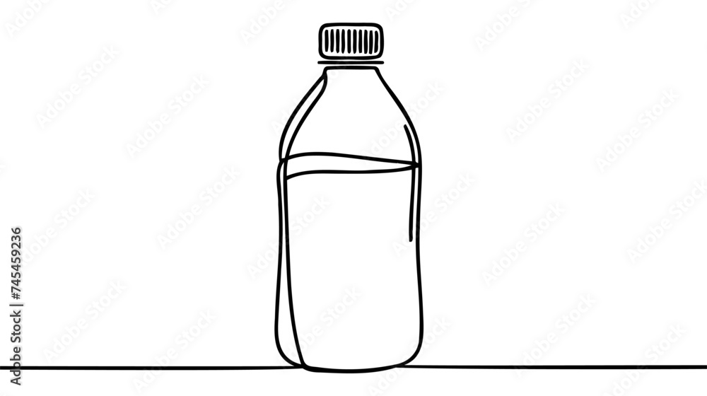 Obraz premium Bottle of Water sketch. Continuous one simple line drawing. Plastic waste, Fresh Soda or Drink Water, Bottle for liquid.