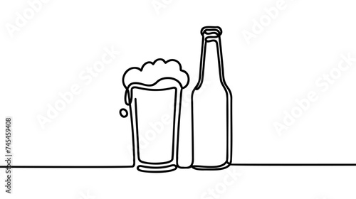 Continuous one line drawing of beer glass.