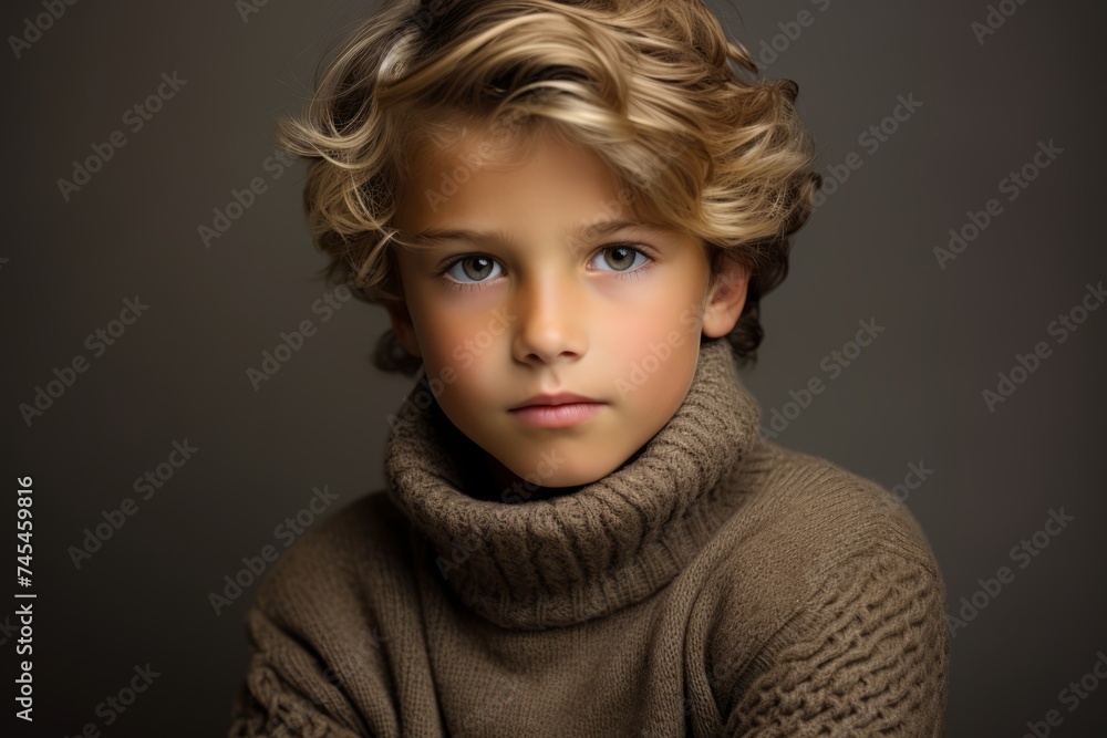 Portrait of a cute little boy in a warm sweater. Studio shot. Portrait of a cute little boy in a warm sweater. Studio shot.