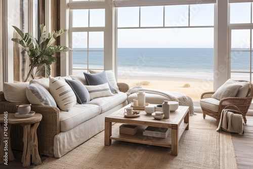 Natural Materials Coastal Farmhouse Lounge in Beachfront Cottage Style © Michael
