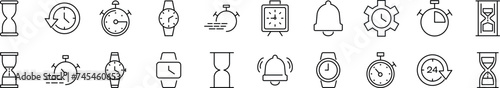 Set of line icons of clock. Editable stroke. Simple outline sign for web sites, newspapers, articles book