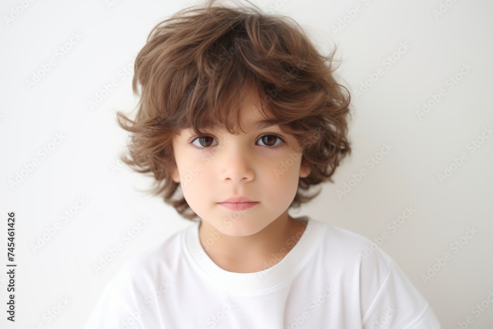 Portrait of a cute little boy with curly hair on white background Portrait of a cute little boy with curly hair on white background