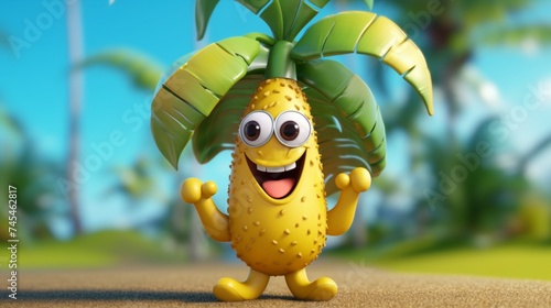 A cute cartoon banana tree character Ai Generative photo