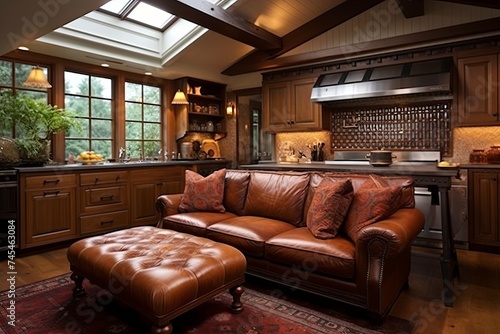 Colonial Revival Kitchen: Leather Sofa Elegance