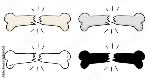 Broken Bone Icon Human Fracture Bones Vector Art Illustration Set. Medical Element Decoration Accident Yellow Gray White Black Colors Arm Leg Check X-Ray Silhouette on transparent background 