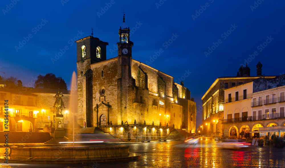 Scenic cityscape of Plaza Mayor at town Trujillo at spring evening, Spain