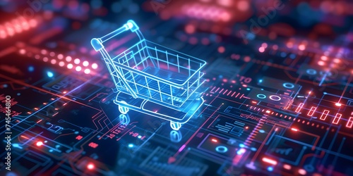 ecommerce business technologies with hologram shopping cart