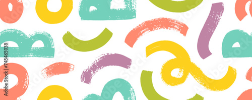 Messy thick doodles, colored bold curvy lines seamless pattern.