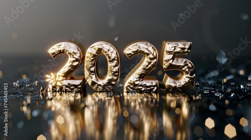 New Year 2025: 3D Symbol Illustration on Black