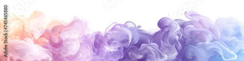 Acrylic color pigment and ink cloud in water. Abstract smoke on white background with copy space. Fancy dream cloud of ink underwater. Purple, blue and pink colors photo