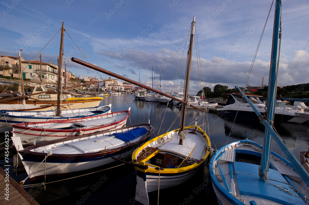 boats in the harbor of Stintino Sardinia Italy