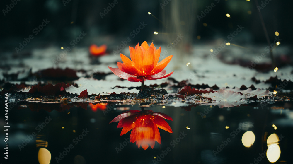Autumn leaves and water orange flower