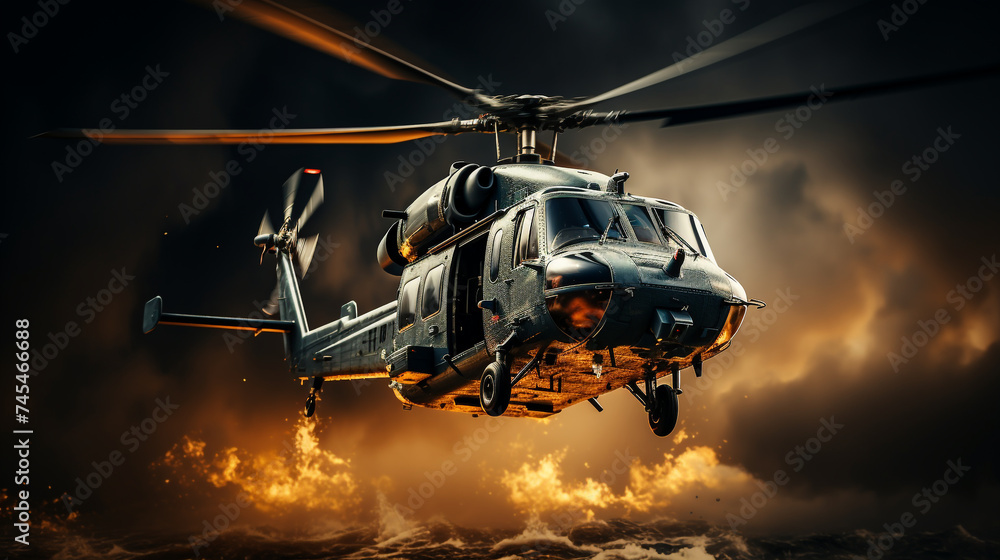 A war helicopter in action A war helicopter in action