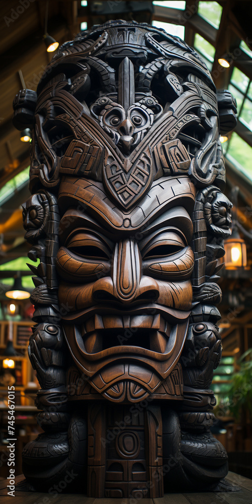 Frown at a large Hawaiian Tiki statue Frown at a large Hawaiian Tiki statue